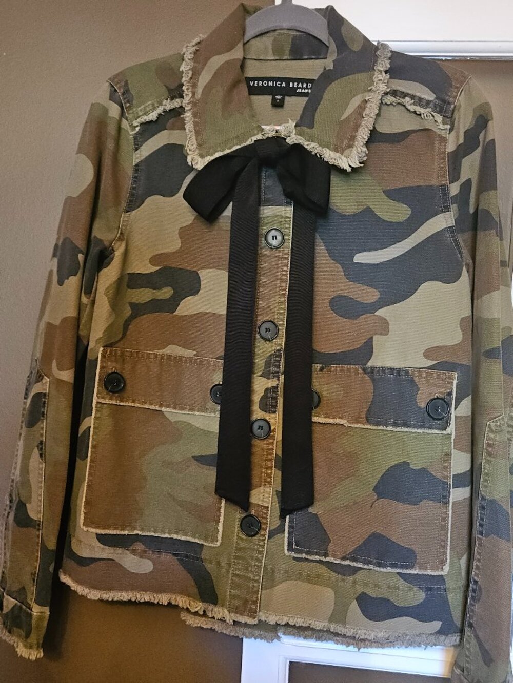 Veronica Beard Camo Utility Jacket – Frayed Trim – Size  S